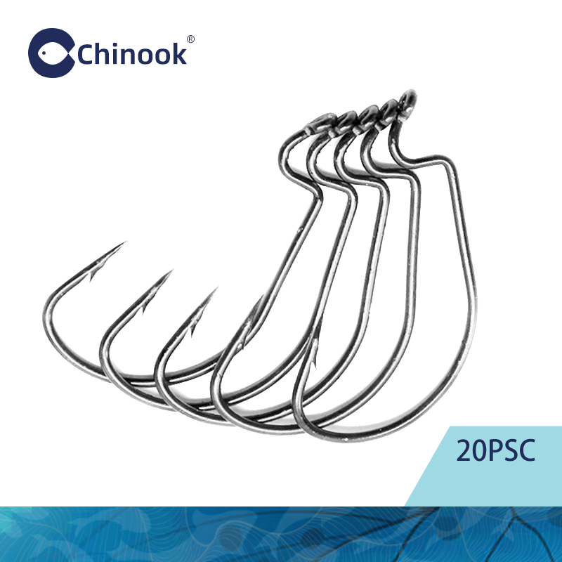 Fishing Hook Offset - Chinook 20pcs Wide worm Texan hook