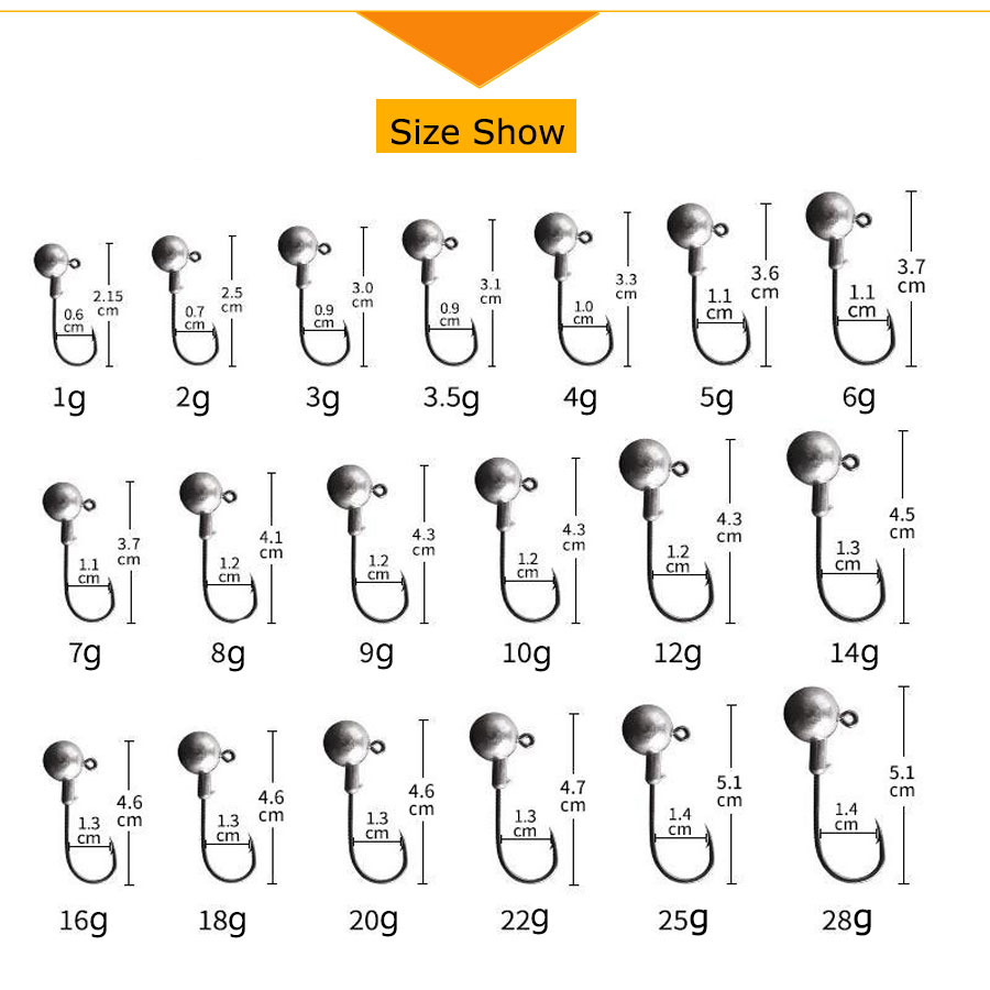 MrLurion 50pcs 1g-28g jig head - Fishing Hook Weedless 评论和价格