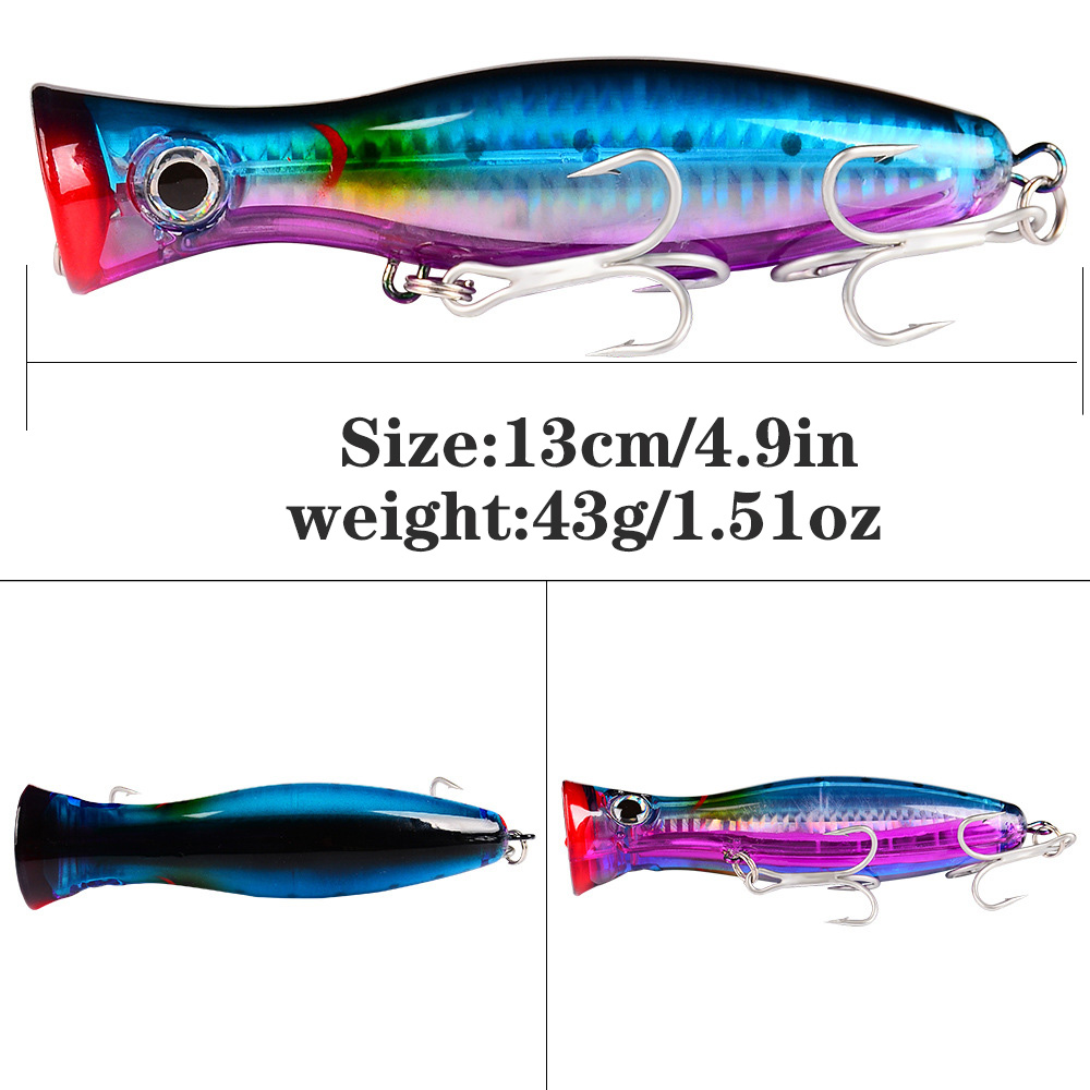 PROBEROS 1pc 13cm 43g Popper F - Fishing Hook Treble 评论和价格