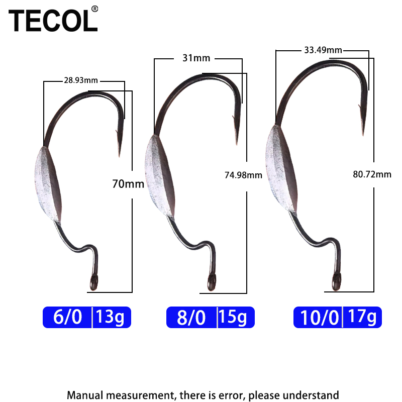 TECOL 3PCS 6/0 8/0 10/0 Weight - Fishing Hook Offset 评论和价格