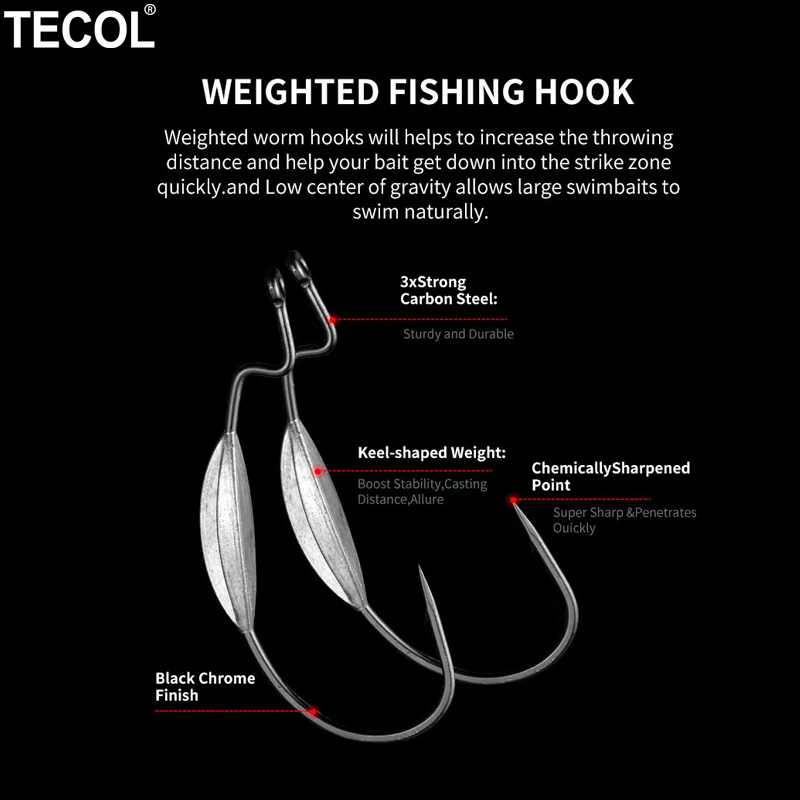 TECOL 3PCS 6/0 8/0 10/0 Weight - Fishing Hook Offset 评论和价格