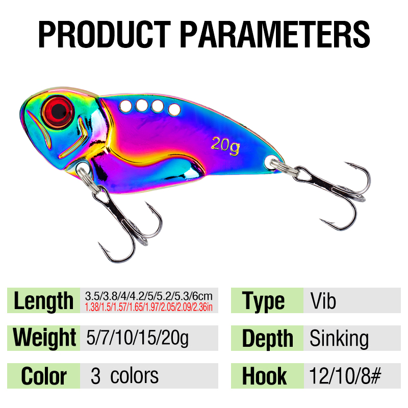 3PCS Metal Colorful VIB Lure 5 - Fishing Hook Treble 评论和价格