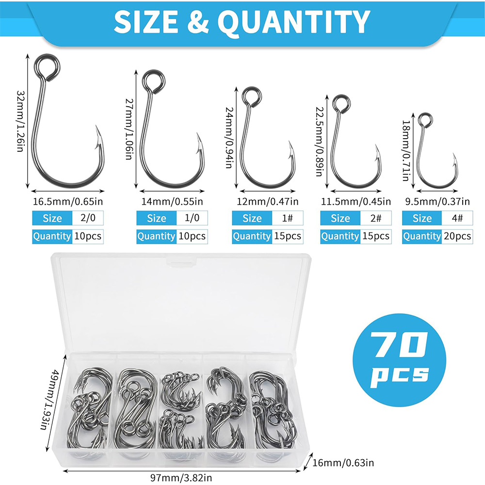 70Pcs Fishing Inline Single Ho - Fishing Hook Circle 评论和价格