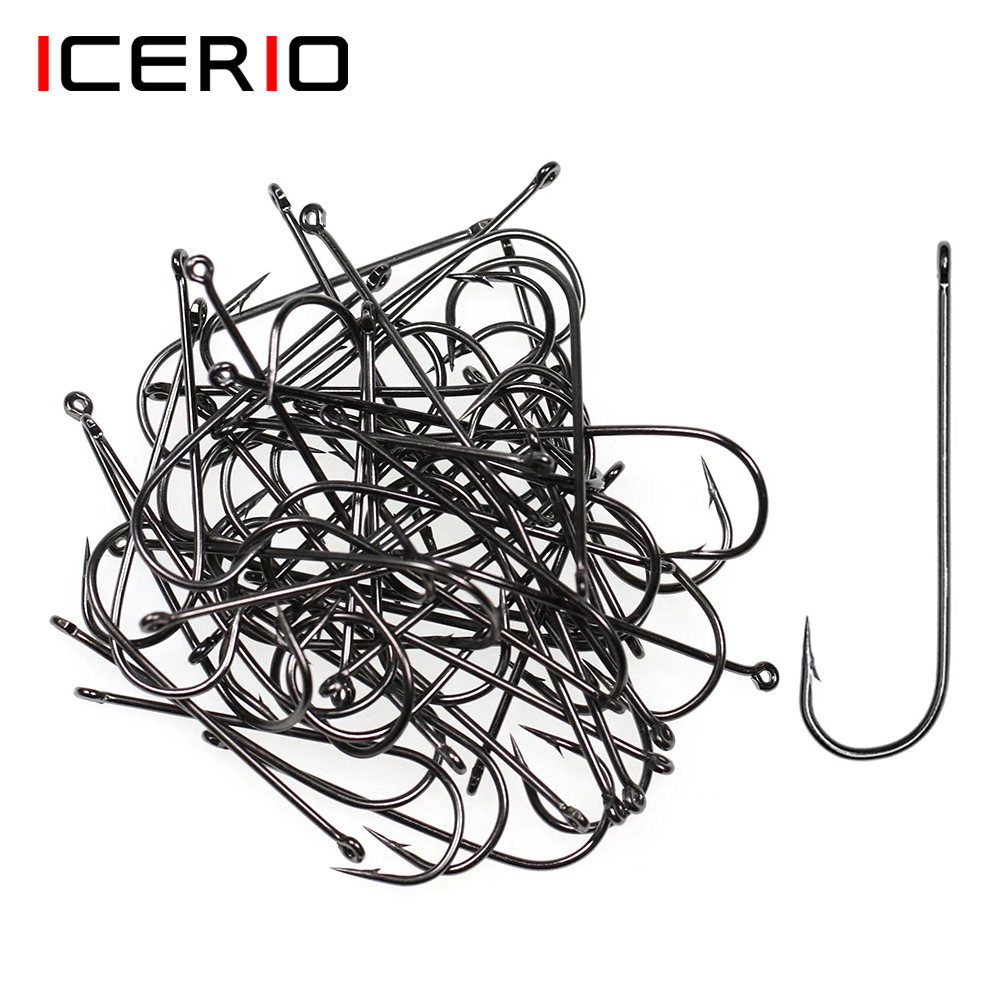 ICERIO 100PCS 16# - 3/0 Long S - Fishing Hook Barbless 评论和价格