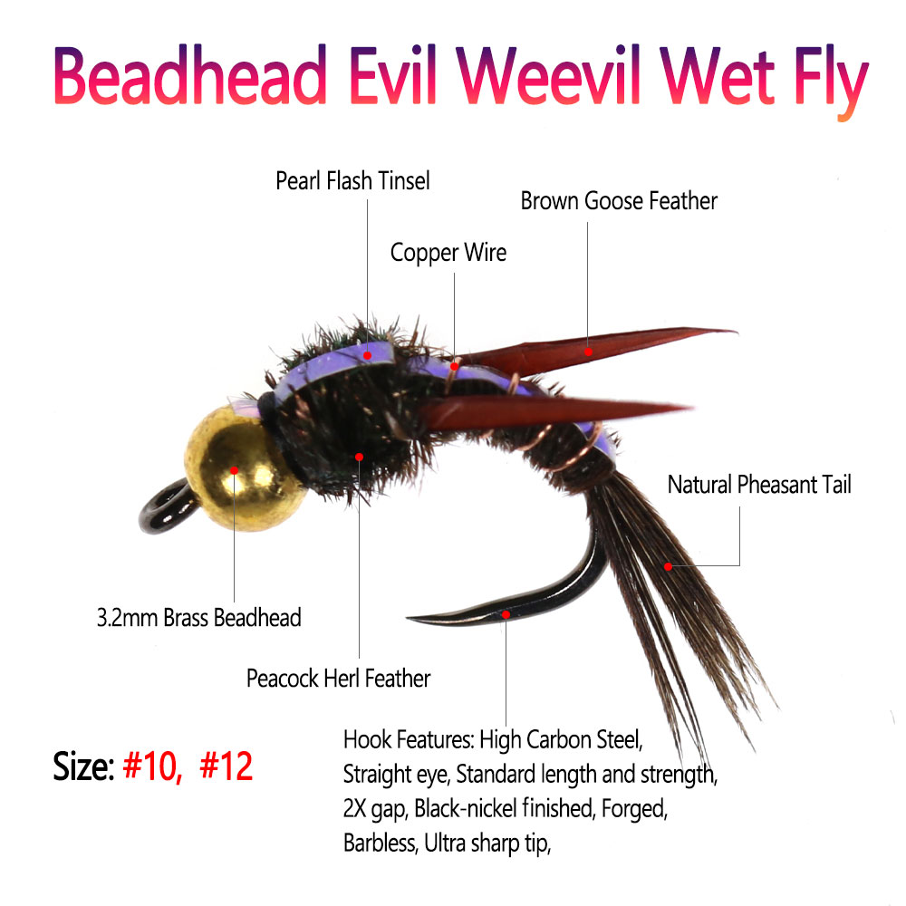 Bimoo 8pcs Brass Beadhead Evil - Fishing Hook Barbless 评论和价格